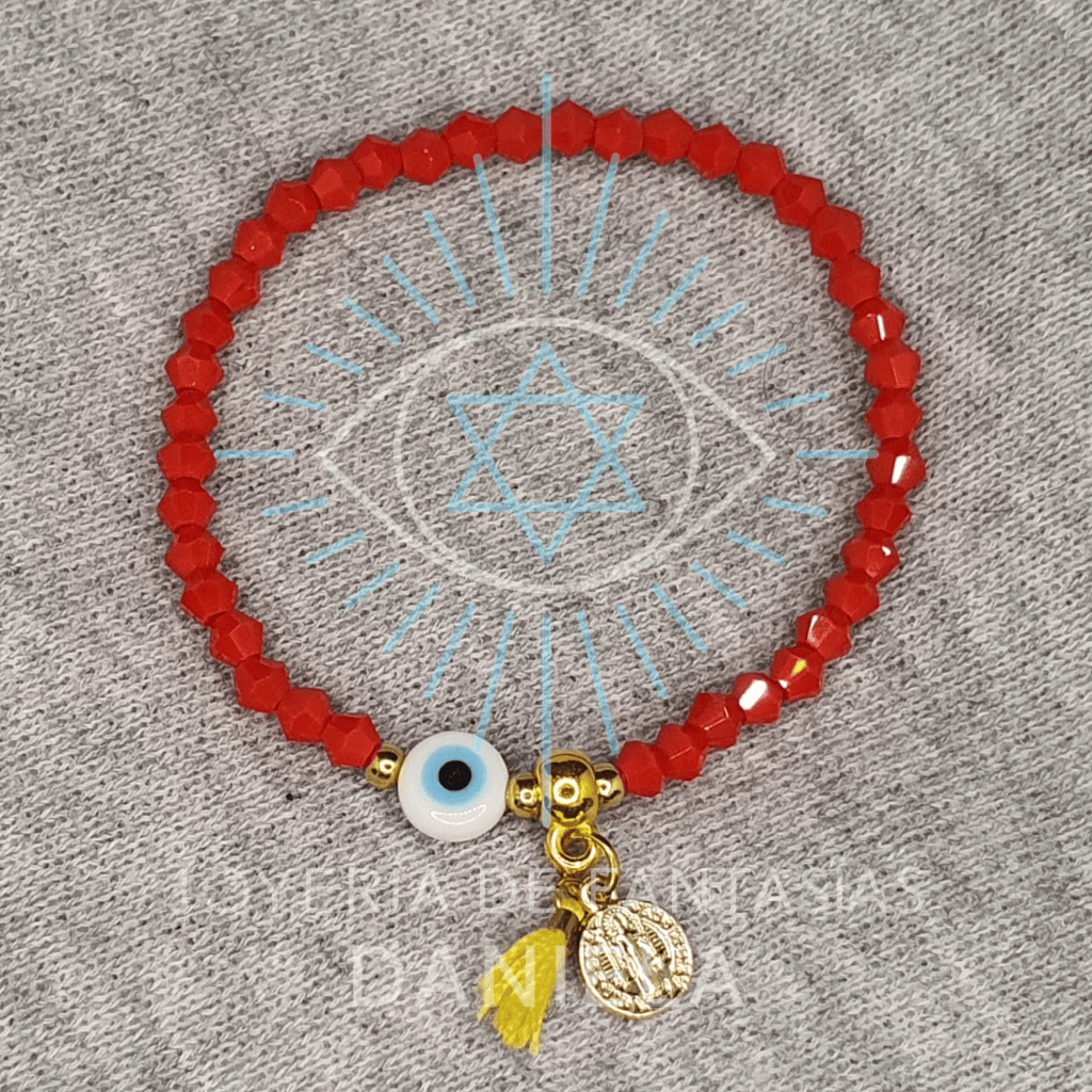 Pulsera Roja Ojo Protector y Medalla San Benito