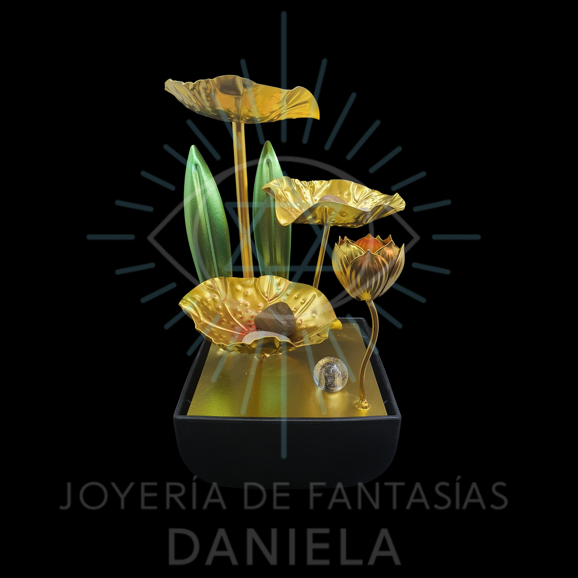 Fuente de Agua Loto Dorado con Cascada: imagen 1