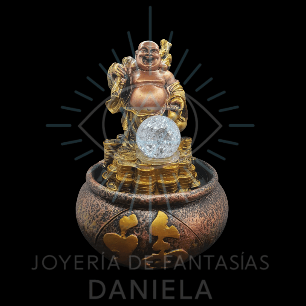 Fuente de Agua Buda Dorado con Esfera de Cristal